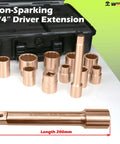 Heavy Duty Badass Non Sparking Beryllium Copper 3/4 Inch Drive Socket Set 14 Piece Kit With Ratchet Wrench Sliding T Handle And Extension Bar Packed In A Rugged Case For Oil Field Work including 3/4" driver extension.