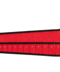 Red 14-Tool Stubby Wrench Pouch Roll for 6-19 mm Wrenches, with clear size markings and individual pockets, USA made.