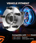Rear And Front Wheel Bearing And Hub Assembly Kit For Ford Explorer 2011 To 2018 And Police Interceptor Utility Front And Rear 5 Lug Hubs With ABS Durable Replacement For Rough Roads Direct Fit