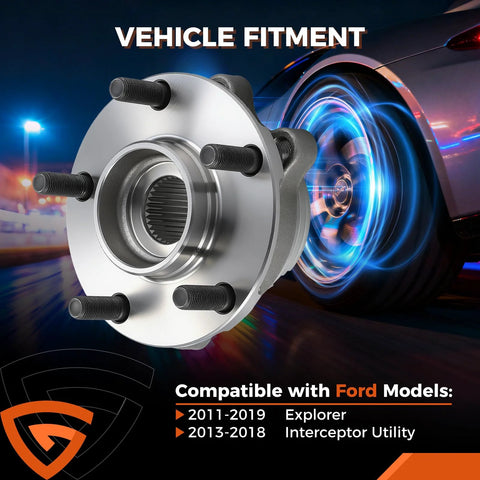 Rear And Front Wheel Bearing And Hub Assembly Kit For Ford Explorer 2011 To 2018 And Police Interceptor Utility Front And Rear 5 Lug Hubs With ABS Durable Replacement For Rough Roads Direct Fit
