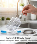 Hand using 67 Inch Flexible Drain Brush Set With Double Ended Long Hose Pipe Cleaner and 8.2 Inch Straw Cleaning Brushes in kitchen