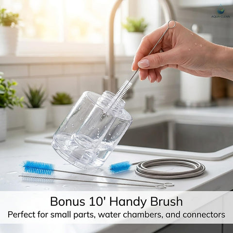 Hand using 67 Inch Flexible Drain Brush Set With Double Ended Long Hose Pipe Cleaner and 8.2 Inch Straw Cleaning Brushes in kitchen