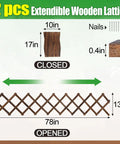 Expandable Wood Wall Trellis for Climbing Plants Outdoor 2-Pack Adjustable Lattice Panels, size 17x10 in to 78x13 in closed and opened view.