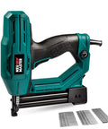 Straight Shooter Corded Electric Brad Nailer And Stapler Combo with various fasteners for upholstery and carpentry work.