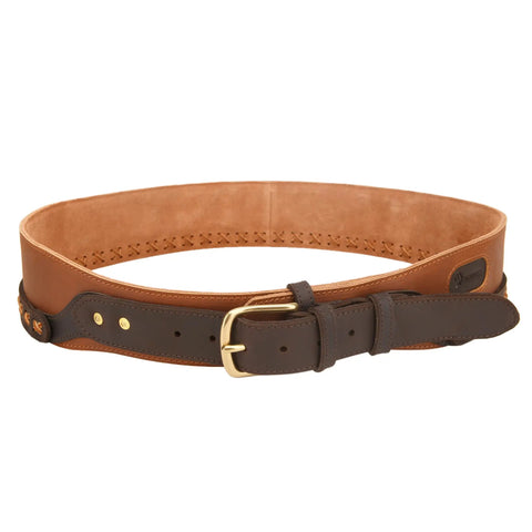 Rugged Cowhide Leather Shotgun Shell Bandolier Belt for 12 Gauge and 16 Gauge ammo built tough with handbraid detailing.