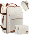 40L Travel Backpack For Men And Women, Waterproof, Airline Approved Carry On, beige with 3 packing cubes and TSA friendly design