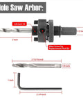 Side view of 7/16 in shank hole saw arbor with quick-change mandrel, four pilot bits, and Allen wrench