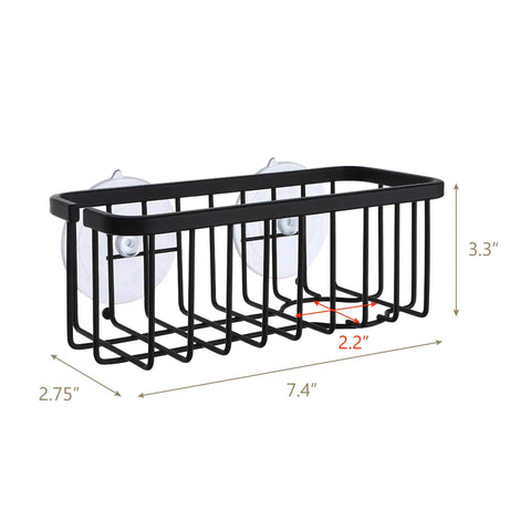 NeverRust Deluxe Kitchen And Bathroom Sink Sponge Holder Organizer With Adhesive Mount And Extra Suction Cup For Smooth Surfaces Slick Matte Black 7.4 By 3.3 By 2.75 Inches Sponge And Brush Not Included