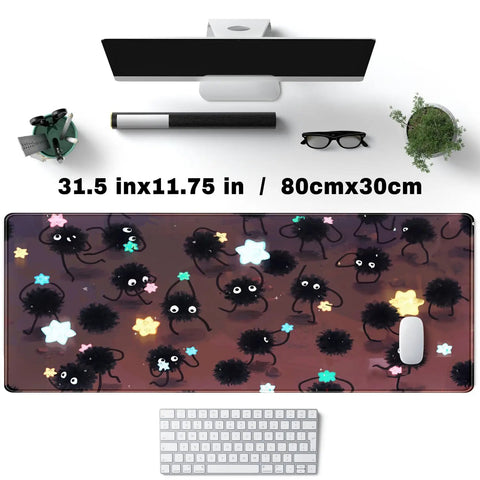 Ultra Large Anime Themed Gaming Mouse Pad With Pom Pom Stars Oversized Desk Pad For Computer Setup Smooth Non Slip Surface 31.5 By 11.8 Inches Stitched Edges Desk Decor For Women And Gamers displayed on a desk setup