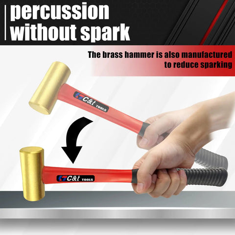 3-Piece Non-Sparking Brass Hammer Set With Jacketed Fiberglass Handles, Includes 16 Oz 24 Oz And 32 Oz Hammers held by hand