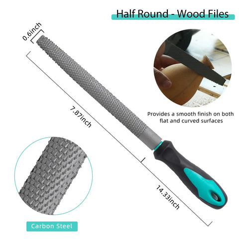 Kickstart Your Carpentry Game With This Hella Durable Eight Inch Wood Rasp File Set featuring a half round 7.87-inch carbon steel file.