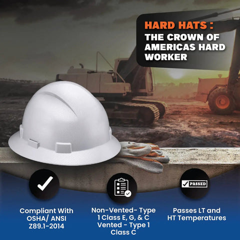 Full Brim Hard Hat For Construction Crew, Lightweight HDPE With Padded Interior, OSHA Approved Safety Helmet For Men On The Job Site