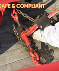 Person using Two Pack Five Sixteenths To Three Eighths Inch Ratchet Load Binders With Five Thousand Four Hundred Pounds Working Load Limit