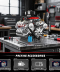 Mini V8 Engine Model Kit That Actually Runs shown on workbench with detailed parts; includes motor, battery box, and instructions.