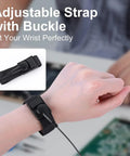 Person wearing adjustable XL wrist strap from Grounded Outlet Plug And Anti Static Wrist Strap Kit For PC Builds with buckle fastening.