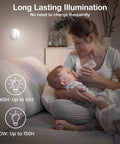 Mother with baby using Two Pack Cute Cat Motion Sensor Night Light Cordless Rechargeable LED Stick Anywhere Closet Stairs Wall Lights For Hallways Bedrooms And Kids Rooms With Auto On Off Modes And Dual Brightness Levels in bedroom