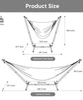 Diagram showing dimensions for 2 In 1 Portable Hammock With Stand Included Convertible Double Hammock To Hammock Chair Outdoor Patio Lounger, 475 lbs capacity.
