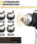 Hvlp Car Paint Sprayer Gun Kit With Ten Pcs Six Hundred Fifty Ml Disposable Cups High Transfer Efficiency Low Overspray Smooth As Butter Finish Dead Simple Cleanup Hit Your Garage Goals Today, featuring four sizes of pure copper nozzles.