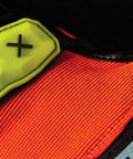 Close-up of Hi Viz Pro Work Gloves With Reflective Accents EXO Embossed Palm Medium, showing neoprene knuckles detail