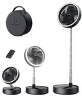 Portable Pedestal Fan With 16000mAh Battery, Up To 74 Hours Runtime, Foldable Oscillating Desk Fan, remote, black carry case