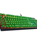 Next Level Minecraft Edition Mechanical Gaming Keyboard With Sick Chroma RGB Lighting Clicky Tactile Green Switches Easy Macro Programming And Ridiculously Durable Doubleshot Abs Keycaps top view showcasing RGB lighting and green keycaps.