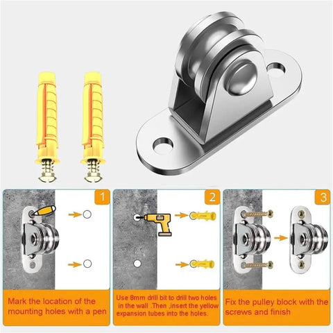Top Shelf Heavy Duty V Groove Gate Wheels 6 Pc Replacement Kit With Reinforced Wall Mount Brackets installation guide with metal pulley.