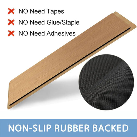 Image of Non Slip Rubber Stair Treads For Wooden Steps Absorbent Black Stair Rugs showing a rubber-backed stair mat section without adhesives.