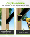 Top Shelf Heavy Duty Steel Corner Post Braces 8 Pack 4X4 Angled Supports installation steps on wooden posts.