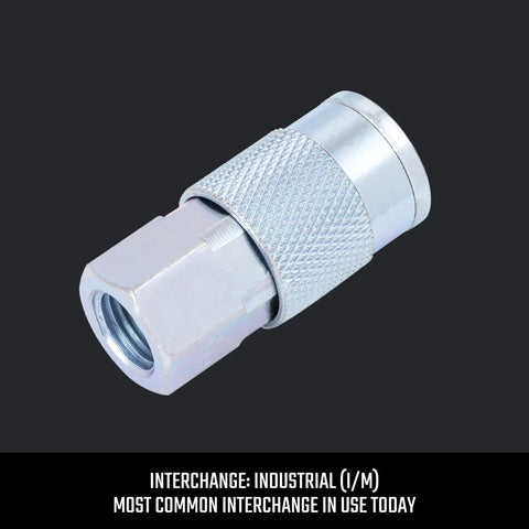 One Quarter Inch Steel NPT Female Air Hose Quick Connector Coupler With Industrial Interchange, built tough, durable fittings