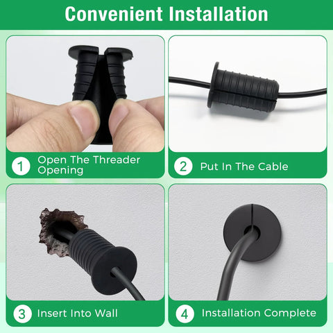 Installation steps for Two Pack Cable Grommet Three Quarters Inch Silicone Anti Slip Wall Hole Pass Through Split Cable Bushings.