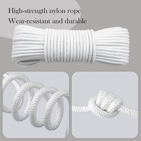 Heavy Duty Pulley System Kit Open Pulley Block With 32Foot Nylon Rope And Hooks For Easy Lifting And DIY Projects Durable Steel Construction Chrome Plated Finish, coiled white nylon rope