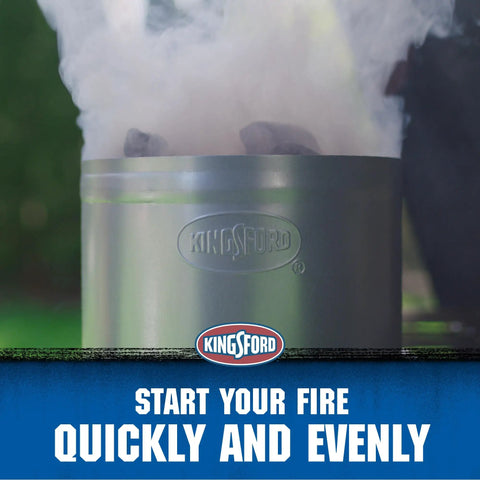 Heavy Duty Deluxe Charcoal Chimney Starter With Large Capacity Zinc Steel Build shown emitting smoke.