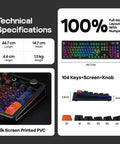 Top Shelf Full Size Mechanical Keyboard With Bangin Tri Mode Wireless Pairing Gotta Appreciate That Crisp OLED Display Screen And Sweet Dedicated Volume Knob For Any Sick Workstation Or Gaming Battlestation Setup technical specifications layout