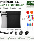 Two Pack Golf Tee Pouches With Clip, Grab And Go Nylon Zipper Bag For Tees And Markers, Compact 5.24 By 6.42 Inch Organizer