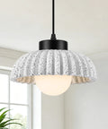 Karjera Black Pendant Lights Kitchen Island, Ribbed Concrete Hanging Light with round glass bulb and ribbed shade.