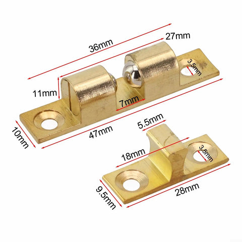 Solid Brass Double Ball Tension Roller Catch Latch For Cabinets And Furniture Doors, Adjustable Gold Tone Door Top Bead With Screws, 70mm