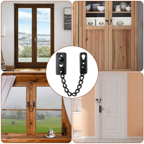 Heavy Duty Stainless Steel Door Chain Lock With Spring Loaded Push Button Latch And Thickened Chain Black Finish on various doors