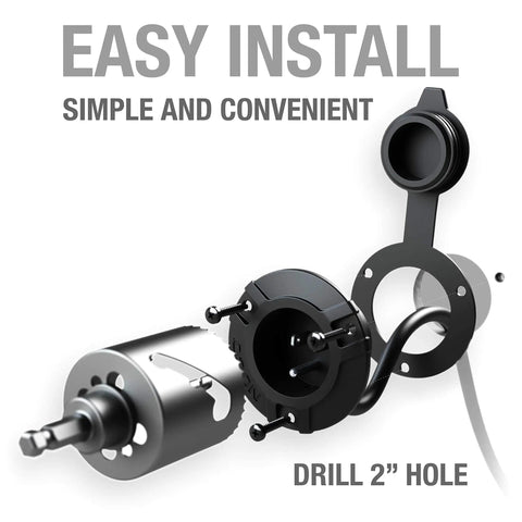 Exploded view showing the easy installation of GCP2 125V 15A AC Port Plug With Waterproof Inlet Socket and dual outdoor cords