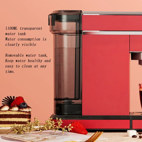 Heavy Hitter 1.1L Semi Automatic Espresso Coffee Maker With 850W Motor And 15 Bar Pressure showcasing its transparent 1100ML removable water tank.