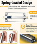 Stainless Steel Spring Loaded Conveyor Roller For Reel Mower Table Saw Outfeed Table shows installation details for secure fit.