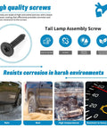 Tail Lamp Screws Set For GM Vehicles 30 Pieces Chevy Buick Oldsmobile GMC Cadillac Replacement Specialty Tapping Screws 4.2x1.41x20 Multi Purpose Bolts For Tail Light Assembly featured with corrosion resistance icons and environmental scenarios.