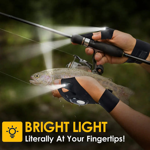 Person fishing at night wearing LED Flashlight Gloves Hands Free Work Light For Men And Dads Stocking Stuffers Adults Dope Tool For DIY Projects.