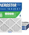 Go To 16x25x1 MERV 8 Air Filter Pack, 4 Count, Actual Size 15.75 x 24.75 x 0.75, box of HVAC filters