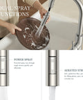 Single Handle Kitchen Faucet With Effortless Pull Down Sprayer Serving Both Clean Stream And Rinse Spray Quick No Fuss Diy Install Total Sink Makeover That Runs Like A Charm showing dual spray functions while cleaning a plate.