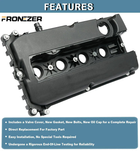Valve Cover Kit With Gaskets Bolts And Oil Filler Cap For Chevy Cruze Sonic Trax Aveo Saturn Astra Pontiac G3 1.6L 1.8L Replacement Part Numbers 55558673 55564395 264920 displayed prominently.