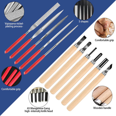 Miluosong 25-piece deburring and carving tool set with wooden handles and metal burrs