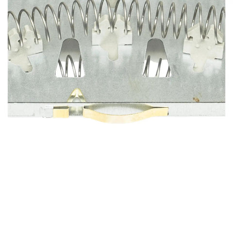 Get Your Dryer Back In Action With This Hot Heating Element Assembly showing metal coils and clips for electric dryer repair.