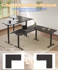 Boss Level Electric L Shaped Standing Desk Adjustable Height 63 X 55 Inches with flexible layout in black, suitable for any space.