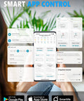 Smartphone displaying 2 Zone WiFi Sprinkler Timer With App Control interface and features indoors.