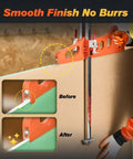 Front view: SakerPlus Foldable Drywall Cutting Tool, orange with red clamps, dual-positioning for gypsum; 10 blades